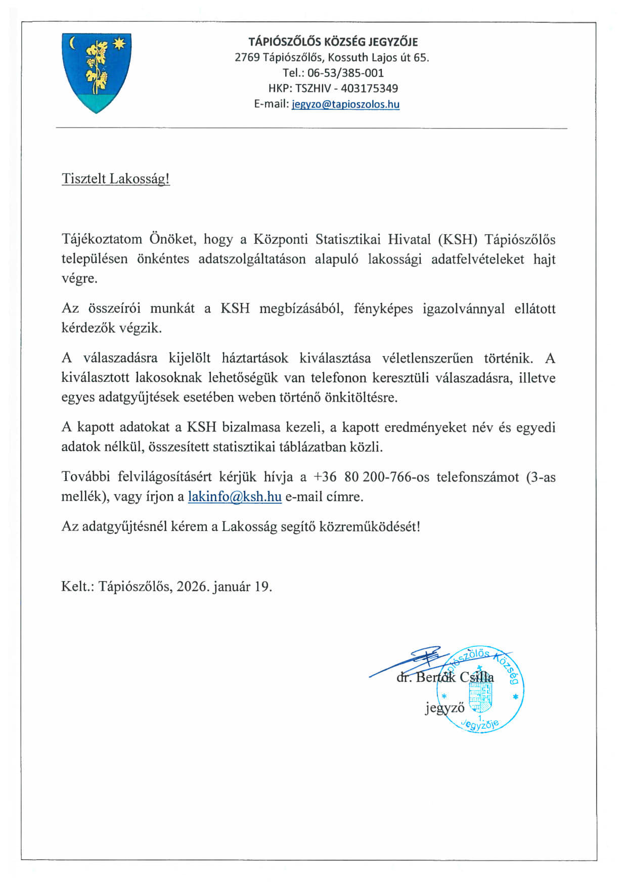 Lakossági felhívás KSH