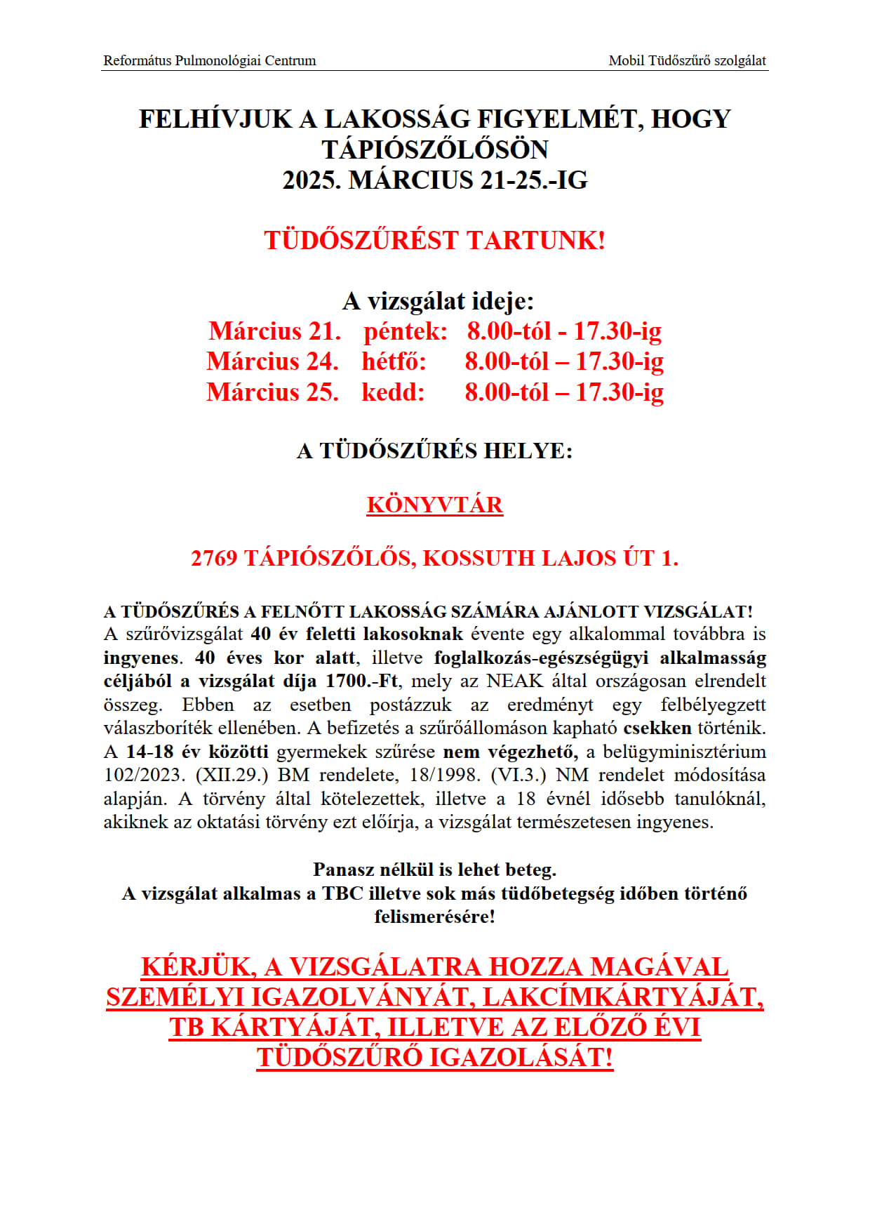 Tüdőszűrőrő plakát2