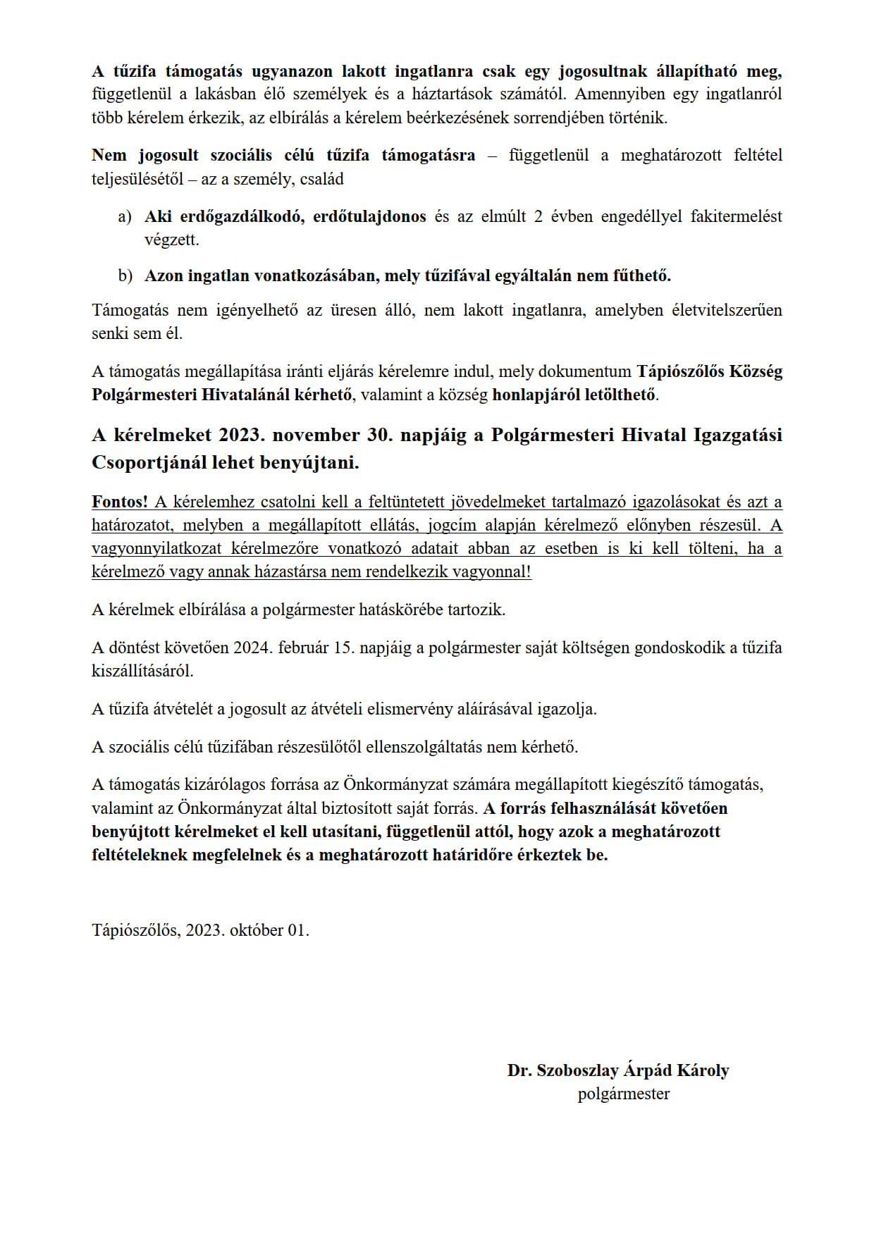 Tűzifa tájékoztató 2023.2
